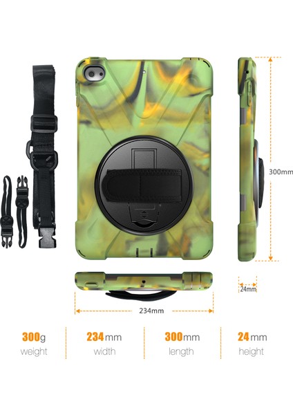 iPad Mini (2019) 7 9 Inç mini 4 X Şekilli Pc Tpu Döner Tekme Standı El Kayışı Omuz Askılı Ordu i Tablet Kılıfı (Yurt Dışından)