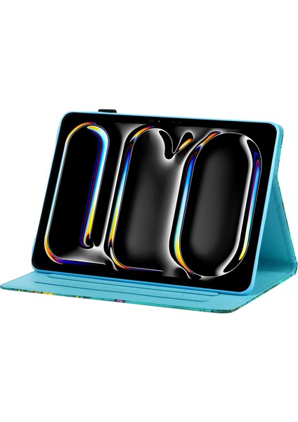iPad Pro 11 (2024) Desenli Baskı Deri Kart Tutuculu Kedi ve Kaplan Tablet Kılıfı (Yurt Dışından) modelleri
