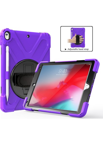 iPad Air 10.5 Inç (2019) Pc Tpu Combo 360 Derece Dönebilen Standı El Kayışı ve Omuz Askısı Tablet Kılıfı (Yurt Dışından)