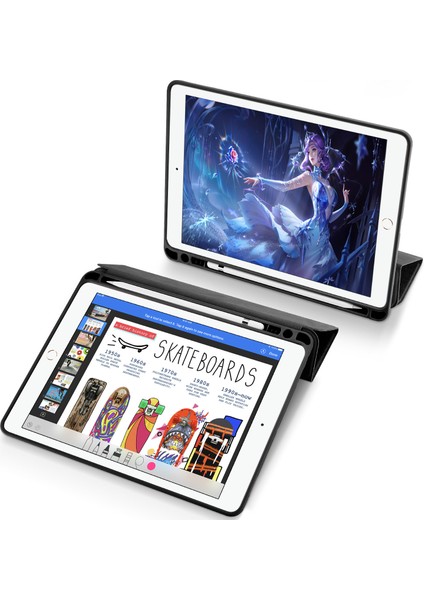 Üç Katlı Stand Pu Deri Akıllı Otomatik Uyandırma uyku iPad 9 7 Inç (2018 2017) Kalem Yivli Tablet Kılıfı (Yurt Dışından) indirimleri