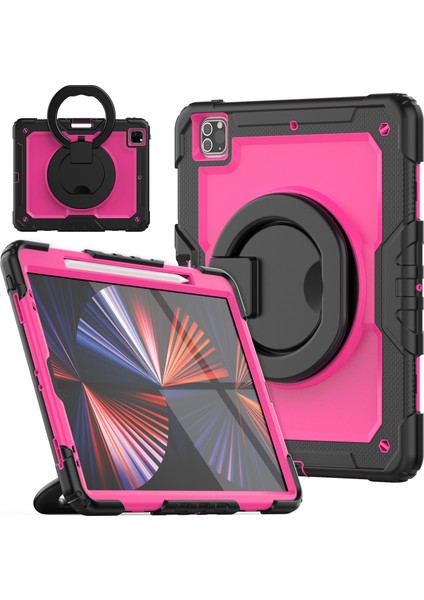iPad Pro 12.9 360 Derece Dönen Tekme Standı Pc Omuz Askılı Silikon Koruyucu Tablet Kılıfı (Yurt Dışından)