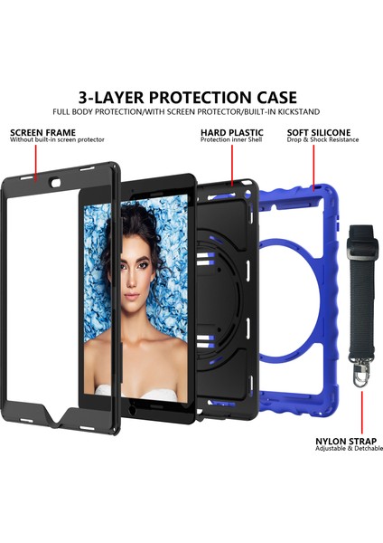 Pc Tpu Hibrit 360 Derece Dönebilen Tekme Standlı iPad 10.2 El Askısı ve Omuz Askısı (2019 2020 2021) Tablet Kılıfı (Yurt Dışından)