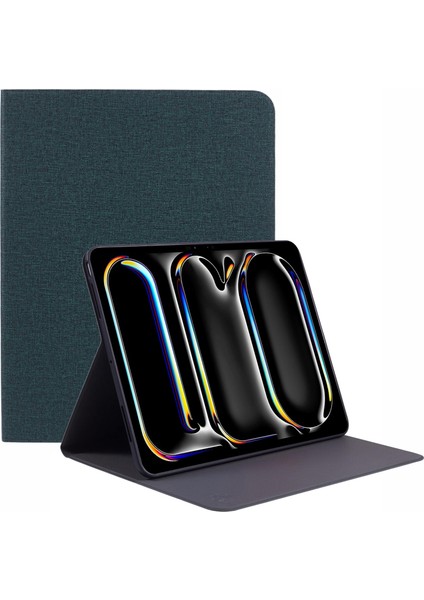 iPad Pro 13 (2024) Kanvas Serisi Kumaş Dokusu Damlamaya Dayanıklı Deri Tablet Kılıfı (Yurt Dışından)