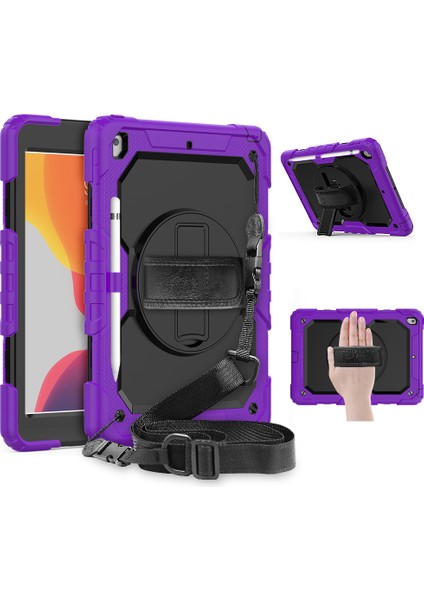 iPad 10.2 (2020 2019) 360° Dönebilen Tekme Standı Pc Silikon El Askısı Omuz Askılı Koruyucu Tablet Kılıfı (Yurt Dışından)