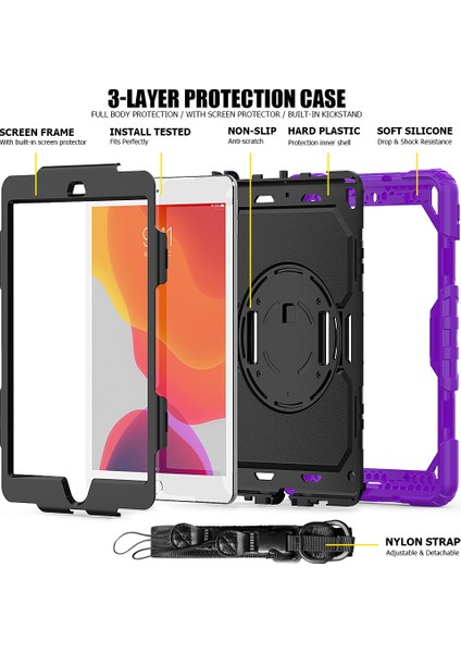 iPad 10.2 (2020 2019) 360° Dönebilen Tekme Standı Pc Silikon El Askısı Omuz Askılı Koruyucu Tablet Kılıfı (Yurt Dışından) fırsatları