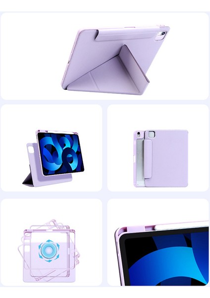 iPad Air 11 (2024) Origami Standı Pu Deri 360 Derece Dönebilen Tablet Kılıfı (Yurt Dışından)