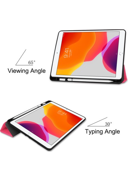 Çok Fonksiyonlu Üç Katlı Stand Deri Akıllı iPad 10.2 (2019 2020 2021) Kalem Yuvalı Tam Koruma Rose Tablet Kılıfı (Yurt Dışından)