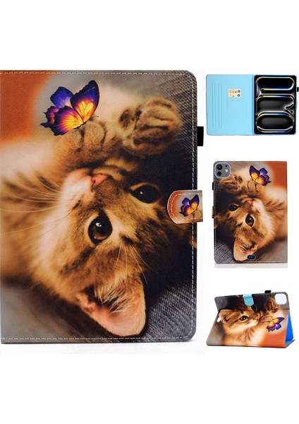 iPad Pro 11 (2024) Pu Deri Tpu Koruyucu Desen Baskı Tam Koruma Kedi Tablet Kılıfı (Yurt Dışından)