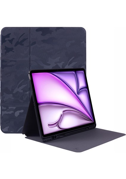 iPad Air 13 (2024) Kamuflaj Desenli Deri Kalem Tutuculu Akıllı Tablet Kılıfı (Yurt Dışından)