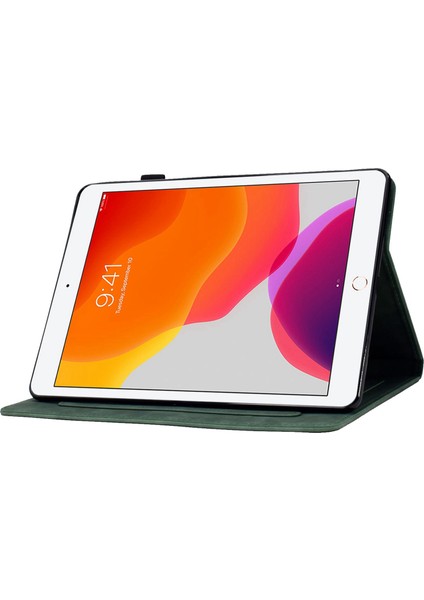 iPad 10.2 (2019 2020) Pu Deri Standlı Folyo Akıllı Desen Baskılı Kart Yuvası Kalem Tutuculu Tablet Kılıfı (Yurt Dışından)