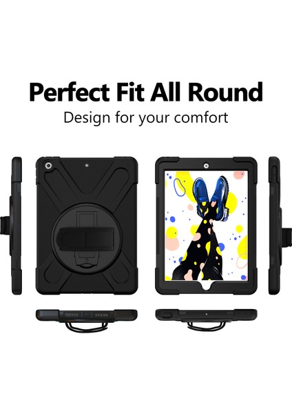 X Shape Pc Tpu Hibrit 360 Derece Dönebilen Tekme Standı Omuz Askısı iPad 10.2 (2019 2020 2021) SIYAH Tablet Kılıfı (Yurt Dışından)