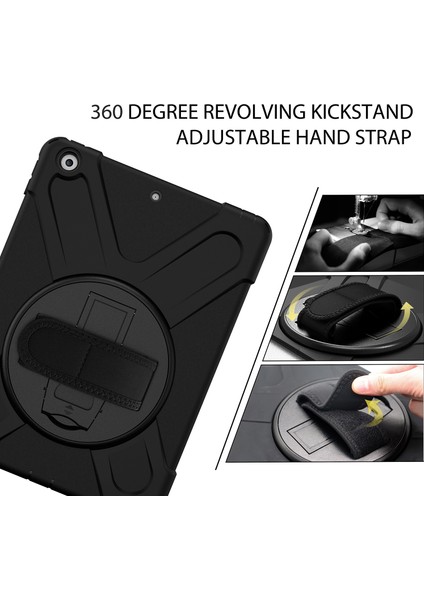 X Shape Pc Tpu Hibrit 360 Derece Dönebilen Tekme Standı Omuz Askısı iPad 10.2 (2019 2020 2021) SIYAH Tablet Kılıfı (Yurt Dışından)