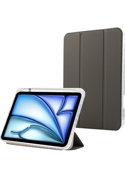 iPad Air 13 (2024) Akıllı Deri Üç Katlı Stand Karbon Fiber Doku Tablet Kılıfı (Yurt Dışından)