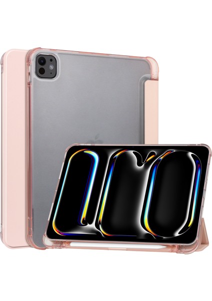 iPad Pro 11 (2024) Deri Üç Katlı Standı Kalem Tutuculu Tablet Kılıfı (Yurt Dışından)