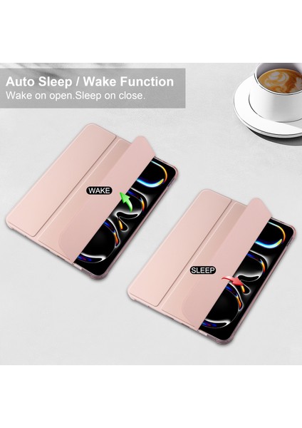 iPad Pro 11 (2024) Deri Üç Katlı Standı Kalem Tutuculu Tablet Kılıfı (Yurt Dışından)