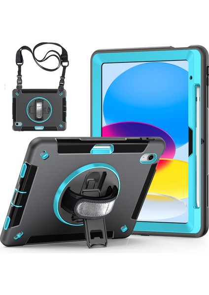 Stand iPad 10.9 (2022) Kalem Yuvası Tpu Pc Omuz Askılı Tablet Kılıfı (Yurt Dışından)