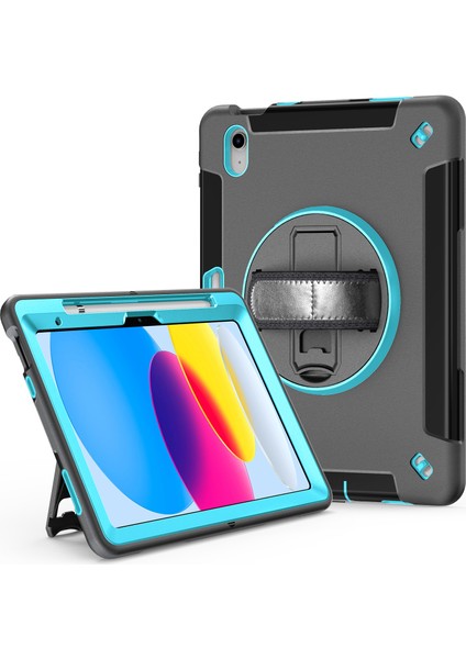 Stand iPad 10.9 (2022) Kalem Yuvası Tpu Pc Omuz Askılı Tablet Kılıfı (Yurt Dışından)
