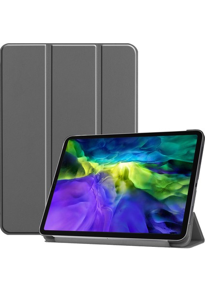 Pu Deri Sağlam Üç Katlı Stand Standı Akıllı iPad Pro 11 Inç (2022 2021 2020 2018) GRI Tablet Kılıfı (Yurt Dışından)