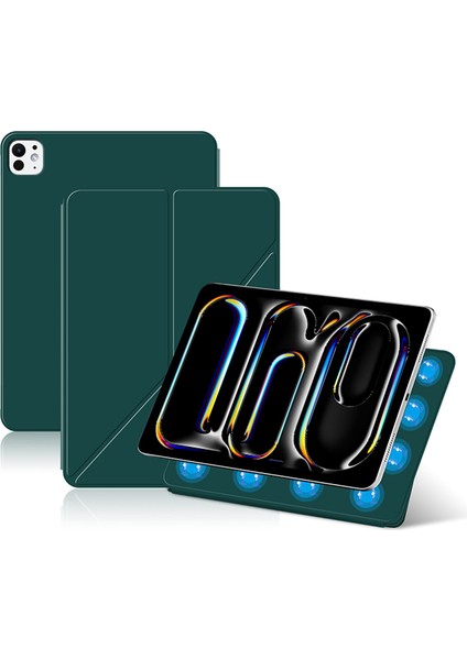 iPad Pro 13 (2024 M4) Manyetik Ekli Deri Damla Korumalı Origami Standlı Tablet Kılıfı (Yurt Dışından)