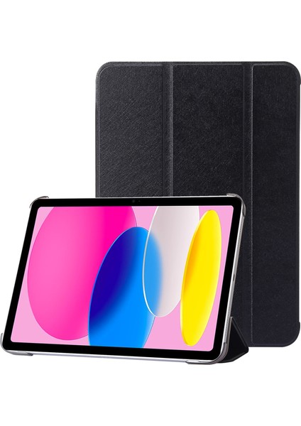 iPad 10.9 (2022) Ipek Doku Koruyucu Pu Deri Pc Üç Katlı Stand Damla Korumalı Tablet Kılıfı (Yurt Dışından)