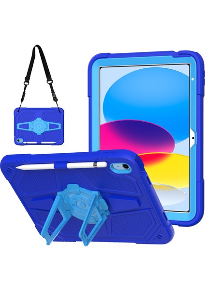 iPad 10.9 (2022) Punk Standı Pc Omuz Askılı Silikon Tablet Kılıfı (Yurt Dışından)