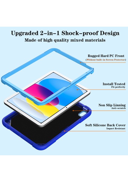 iPad 10.9 (2022) Punk Standı Pc Omuz Askılı Silikon Tablet Kılıfı (Yurt Dışından)