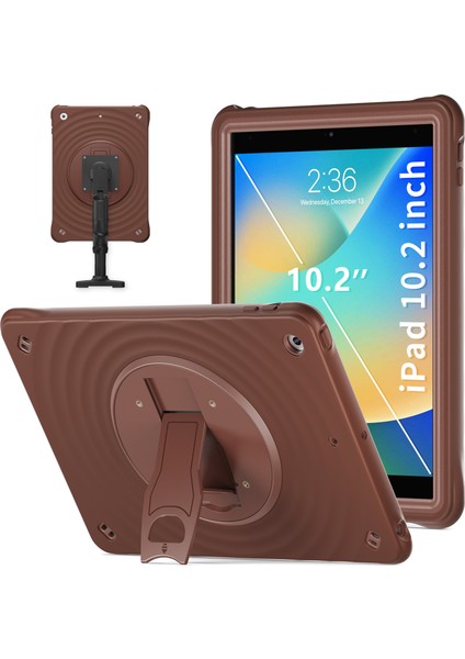 iPad 10.2 (2019 2020 2021) Dönebilen Standı Pc Silikon Tpu Çikolata Rengi Tablet Kılıfı (Yurt Dışından)