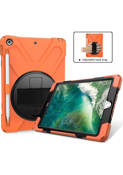 iPad 9 7 Inç (2018 2017) Pc Tpu Kombine 360 Derece Dönebilen Çubuğu el Kayışı ve Omuz Askısı Turuncu Tablet Kılıfı (Yurt Dışından)