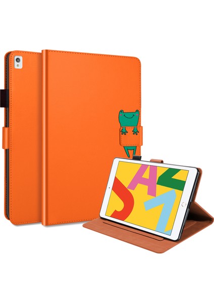 iPad 10.2 (2020) Kart Tutuculu Karikatür Hayvan Desenli Deri Turuncu Tablet Kılıfı (Yurt Dışından)