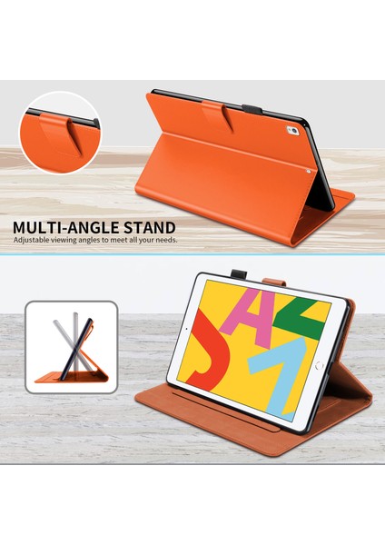 iPad 10.2 (2020) Kart Tutuculu Karikatür Hayvan Desenli Deri Turuncu Tablet Kılıfı (Yurt Dışından)