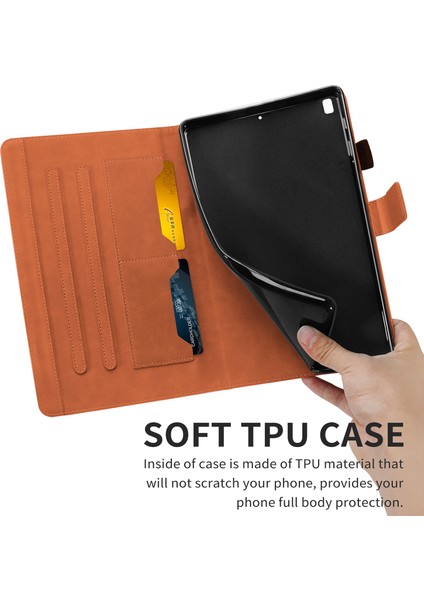 iPad 10.2 (2020) Kart Tutuculu Karikatür Hayvan Desenli Deri Turuncu Tablet Kılıfı (Yurt Dışından)