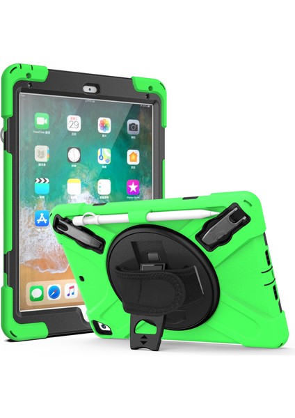 360° Dönebilen Tekme Standı Pc Silikon Combo iPad Kullanışlı Askılı 9 7 Inç (2018) YEŞIL Tablet Kılıfı (Yurt Dışından)
