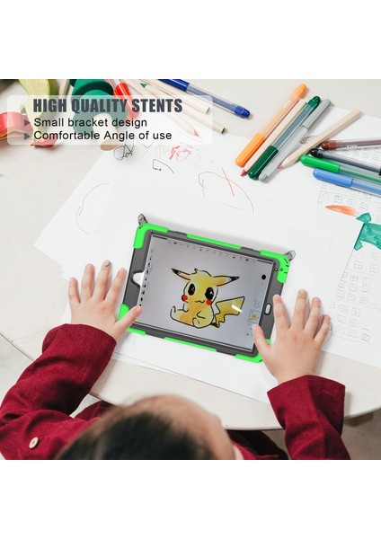 360° Dönebilen Tekme Standı Pc Silikon Combo iPad Kullanışlı Askılı 9 7 Inç (2018) YEŞIL Tablet Kılıfı (Yurt Dışından)