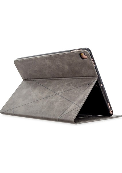 Geometrik Desenli Standlı Deri iPad 10.2 (2019 2020 2021) GRI Tablet Kılıfı (Yurt Dışından)