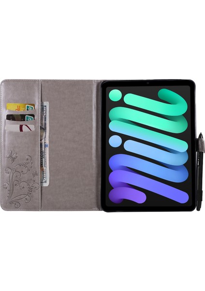Serisi Baskılı Manyetik Toka Cüzdan Standı Tamı Deri iPad Mini (2021) GRI Tablet Kılıfı (Yurt Dışından)