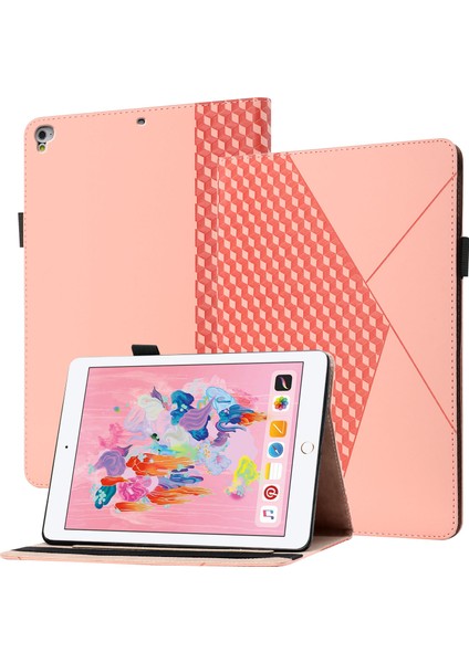 Çizilmeye Dayanıklı Eşkenar Dörtgen Desenli Otomatik Emilmiş Deri Koruyucu Kart Yuvası iPad iPad Air 2 Rose Gold Tablet Kılıfı (Yurt Dışından)