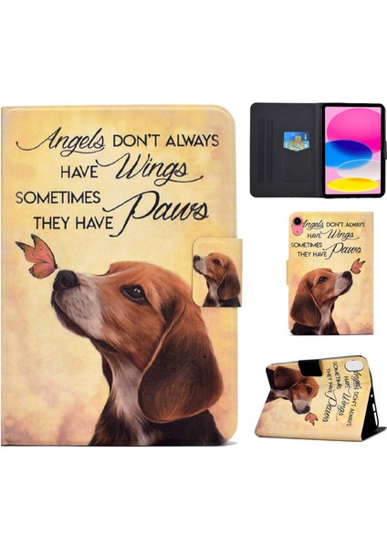 iPad 10.9 (2022) IPAD 10. Nesil Desen Baskı Pu Deri Katlanır Stand Manyetik Kart Tutucu ve Köpek Tablet Kılıfı (Yurt Dışından)