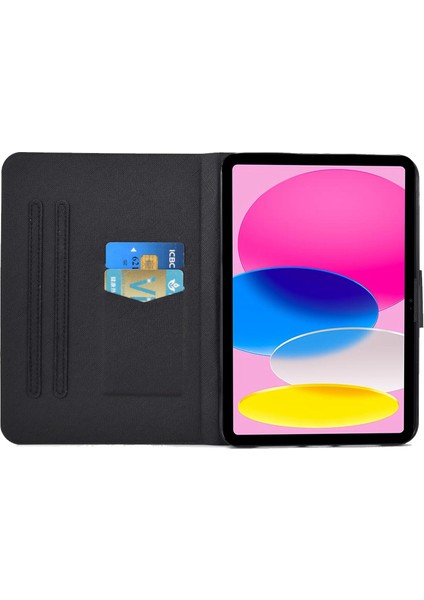 iPad 10.9 (2022) IPAD 10. Nesil Desen Baskı Pu Deri Katlanır Stand Manyetik Kart Tutucu ve Köpek Tablet Kılıfı (Yurt Dışından)