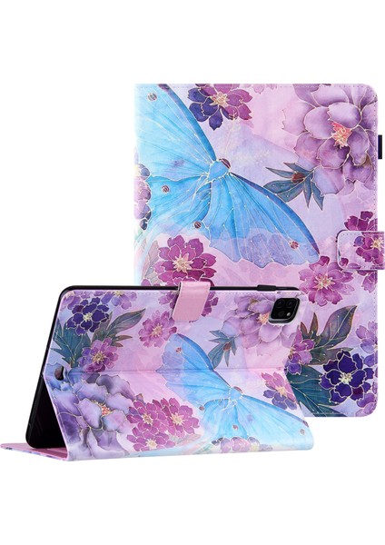 Premium Ipek Desenli Folyo Standı iPad Pro 11 Şakayık Otomatik Uyandırma uyku Özellikli Akıllı Pu Deri Tablet Kılıfı (Yurt Dışından)