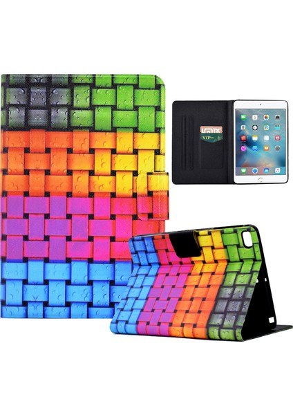 iPad Mini (2019) 7.9 Inç mini 4 3 2 ipad Mini Deri Desen Baskı Kartı Tutucu Standı Örme Şerit Tablet Kılıfı (Yurt Dışından)