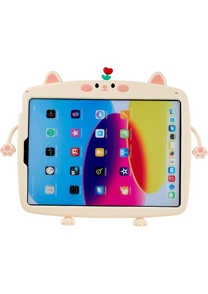 iPad Air (2020 2022) DÖNER Tekme Standı Kedi Silikon Tablet Kılıfı (Yurt Dışından)