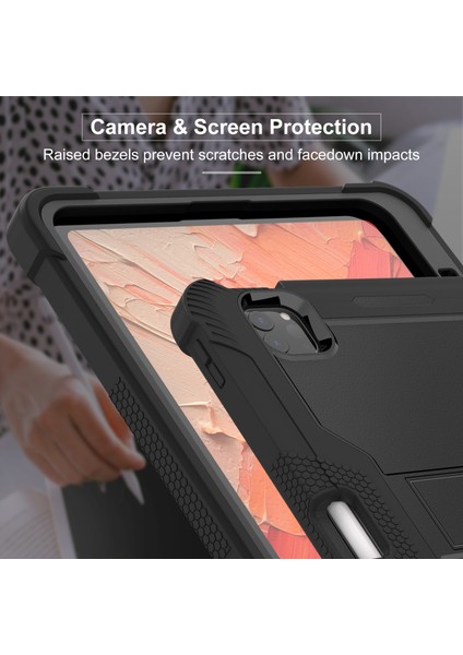 iPad Pro 11 (2024) Sert Pc ve Braketli Yumuşak Silikon stand Tablet Kılıfı (Yurt Dışından)