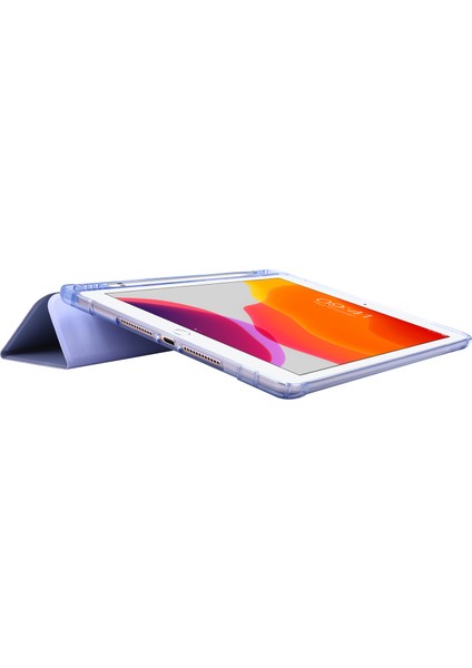 iPad 10.2 (2019 2020 2021) Kalem Yuvalı Üç Katlı Stand Deri Kabuğu Tablet Kılıfı (Yurt Dışından)