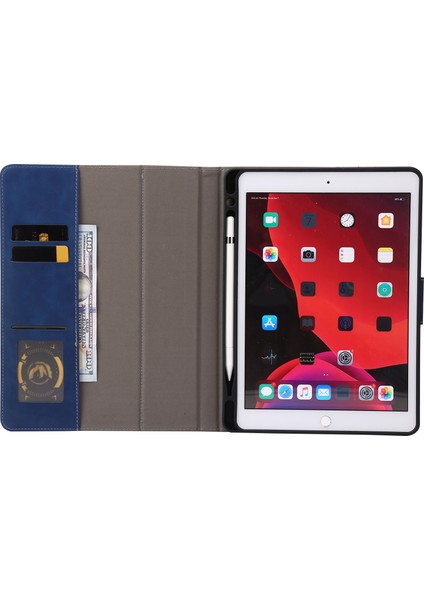 iPad 10.2 (2019 2020 2021) Cüzdan Buzağı Dokusu Kalem Yuvalı Tablet Kılıfı (Yurt Dışından)