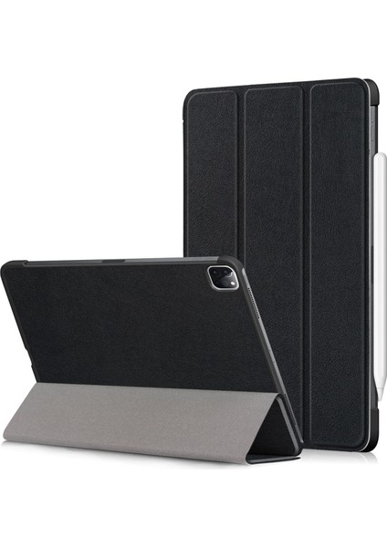 Litch Skin Pu Deri Üç Katlı Stand iPad Air 11 (2024) PRO 11 Inç (2022 2021 2020) SIYAH Tablet Kılıfı (Yurt Dışından)