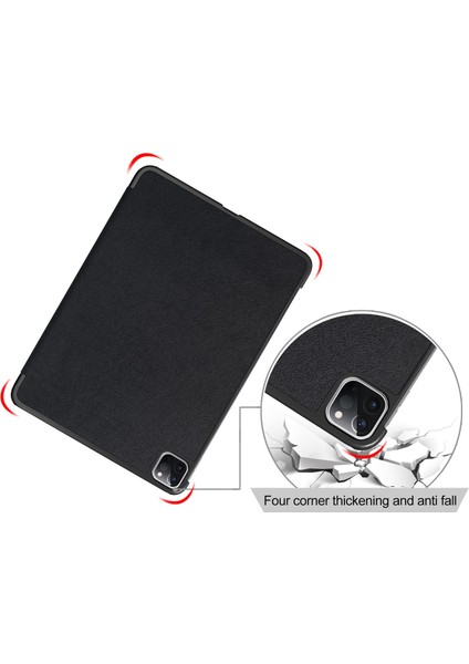 Litch Skin Pu Deri Üç Katlı Stand iPad Air 11 (2024) PRO 11 Inç (2022 2021 2020) SIYAH Tablet Kılıfı (Yurt Dışından)