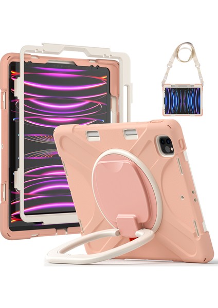 Kalem Manyetik Emilmiş Fonksiyon Tamı Taşınabilir Hibrit 360° Dönebilen Stand iPad Pro Omuz Askılı 12 9 Inç Tablet Kılıfı (Yurt Dışından)