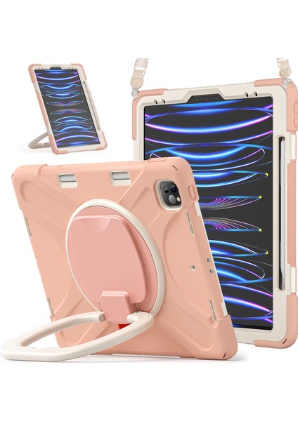 Kalem Manyetik Emilmiş Fonksiyon Tamı Taşınabilir Hibrit 360° Dönebilen Stand iPad Pro Omuz Askılı 12 9 Inç Tablet Kılıfı (Yurt Dışından)