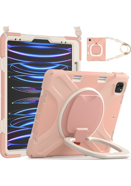 Kalem Manyetik Emilmiş Fonksiyon Tamı Taşınabilir Hibrit 360° Dönebilen Stand iPad Pro Omuz Askılı 12 9 Inç Tablet Kılıfı (Yurt Dışından)