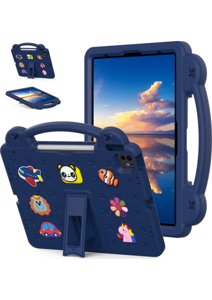 iPad Pro 13 (2024) AIR 13 (2024) IPAD Pro 12.9 (2022 2021 2020 2018) Çocuk Eva Lacivert Tablet Kılıfı (Yurt Dışından)